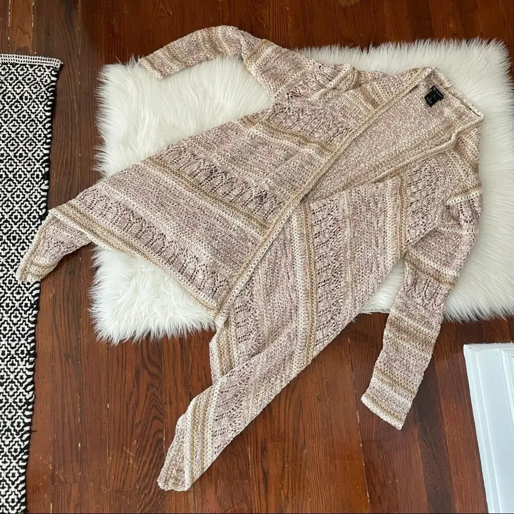 Tan Pink Open Cardigan Open Knit by New Directions size small Fall Layer Sweater